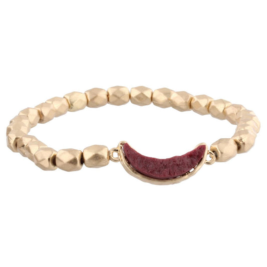 Gold Beaded Stretch Bracelet with Wine Bib Shaped Druzy