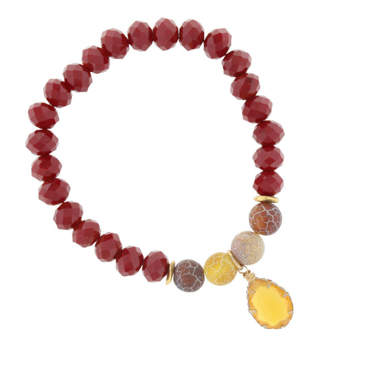 Faceted Red Beaded Bracelet with Honey Charm