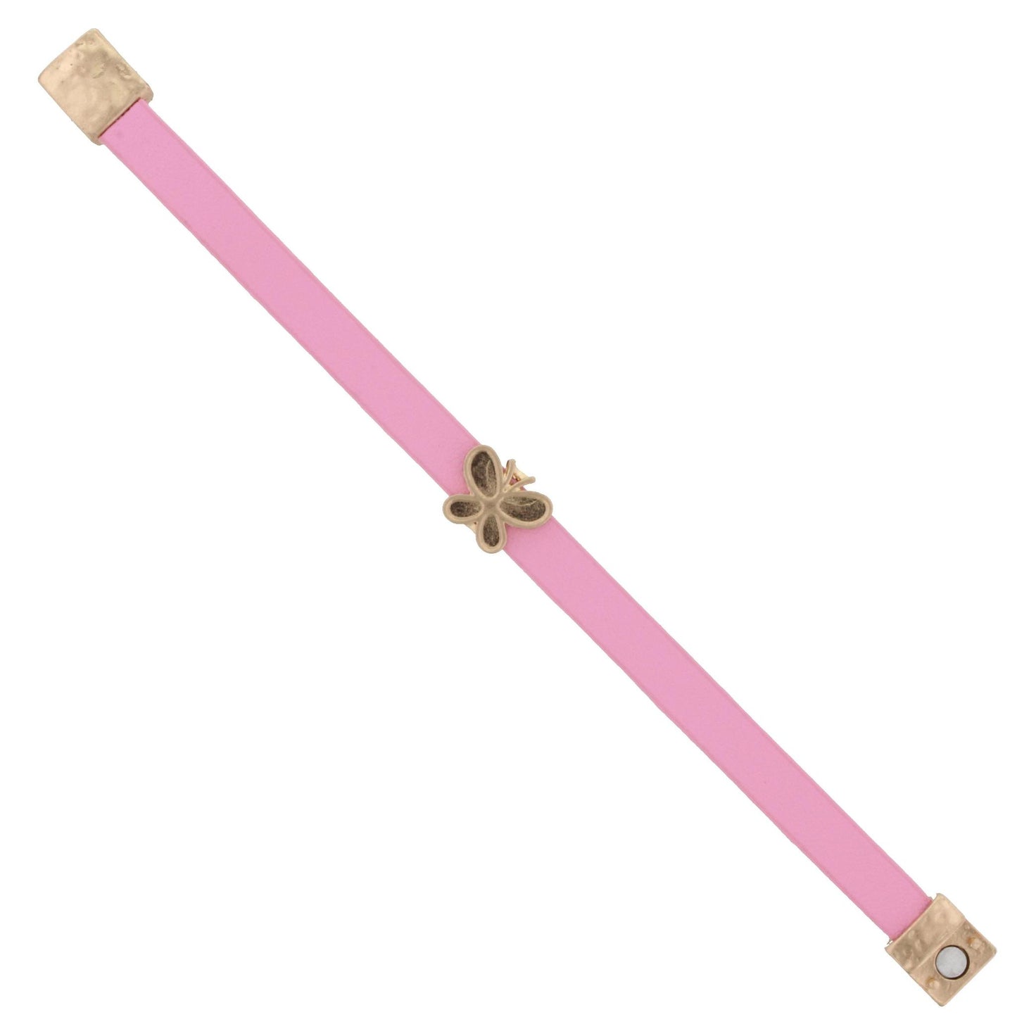 Kids Pink Leather Bracelet with Gold Butterfly