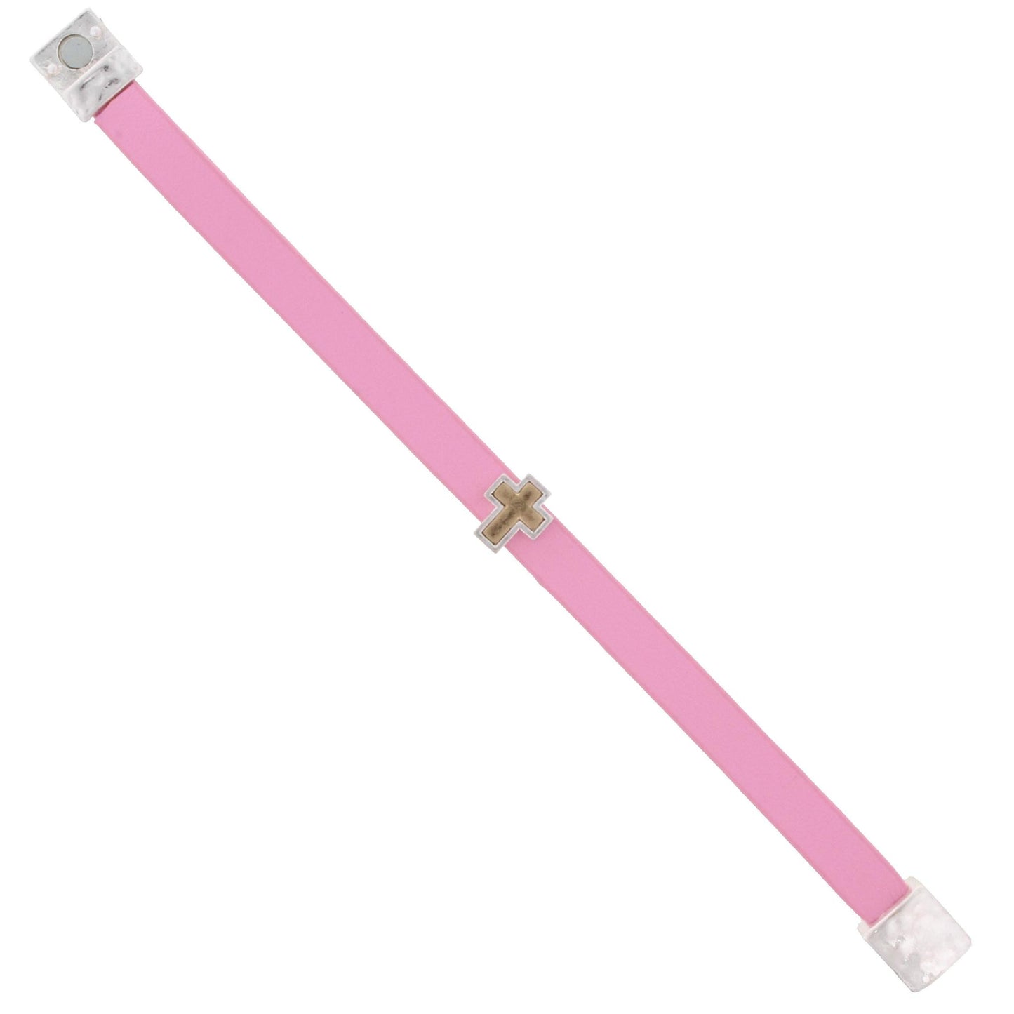 Kids Pink Leather Bracelet with 2-Tone Cross