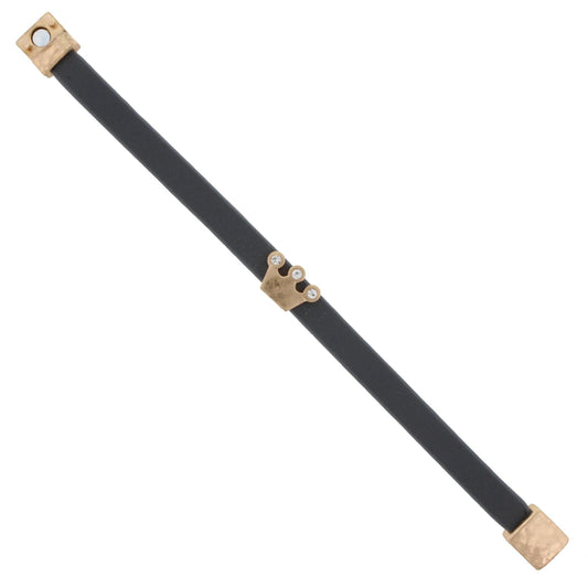 Kids Grey Leather Bracelet with Gold Crown