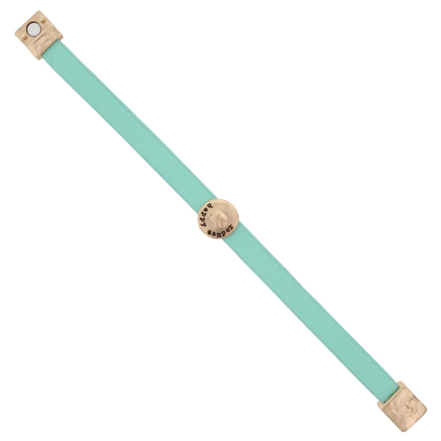 Kids Mint Leather Bracelet with Gold "Happy Camper"