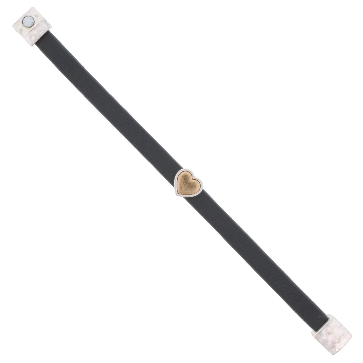 Kids Grey Leather Bracelet with 2-Tone Heart