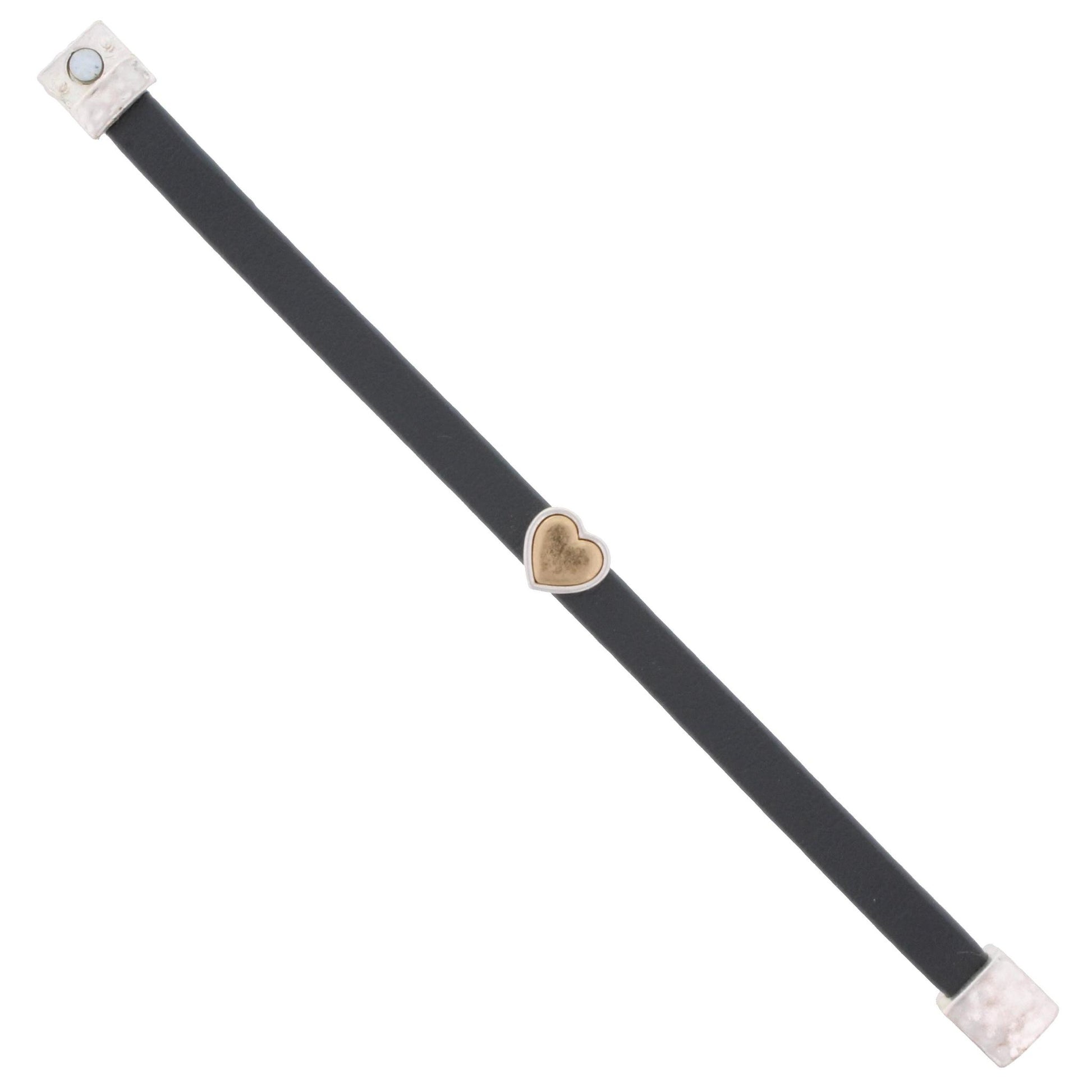 Kids Grey Leather Bracelet with 2-Tone Heart