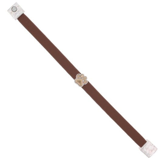 Kids Brown Leather Bracelet with 2-Tone Paw
