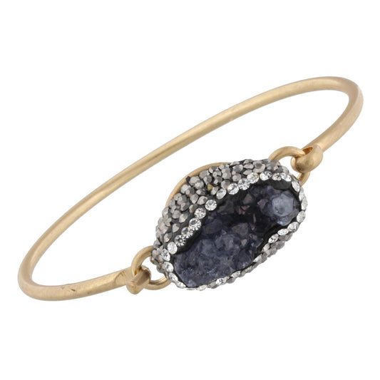 Anitique Gold Latch Bracelet with Pave Grey Druzy