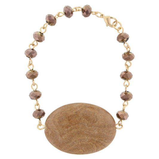 Bronze Faceted Beaded and Gold Linked Bracelet with Picture Jasper Stone