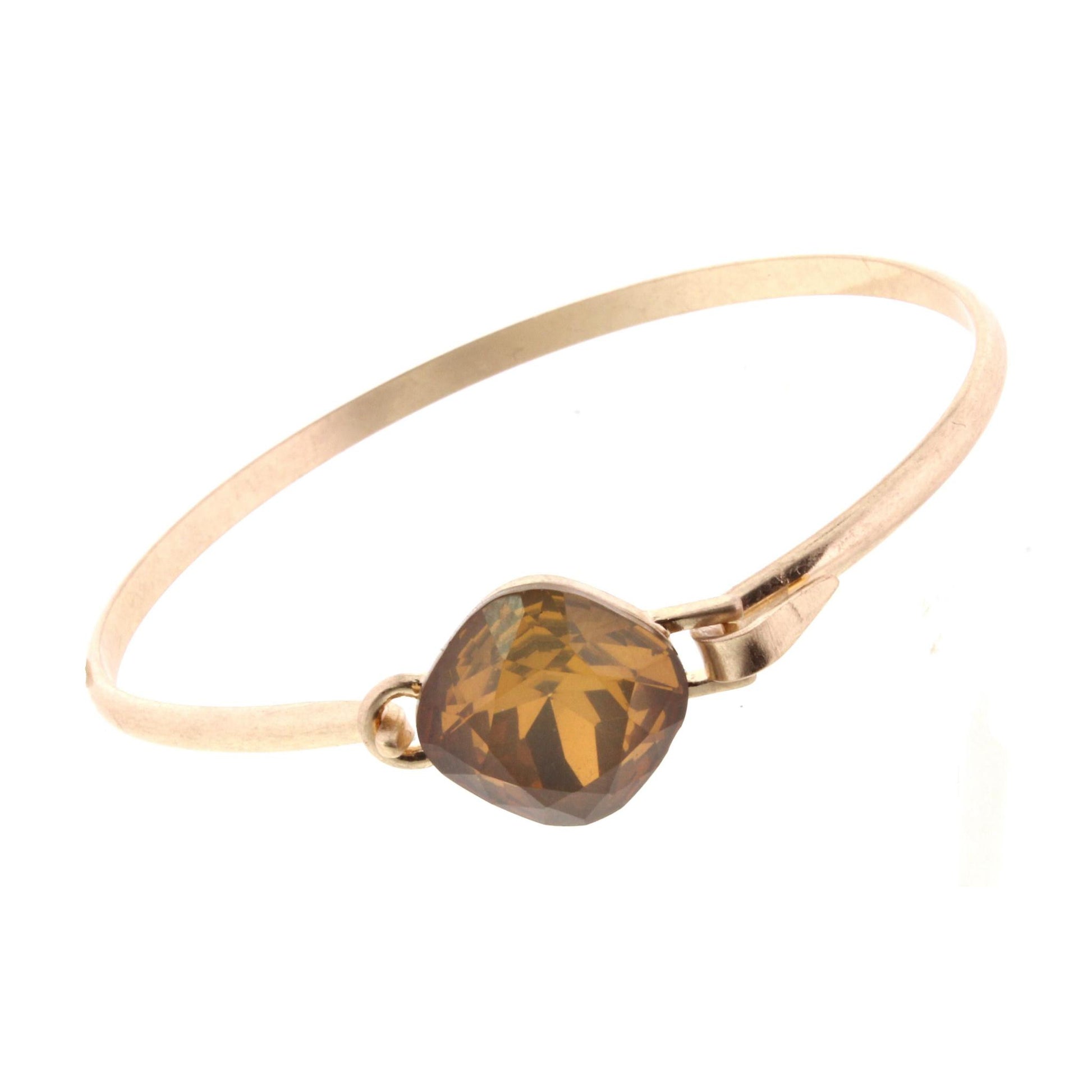 Gold Latch Bracelet with Brown Cube Rhinestone