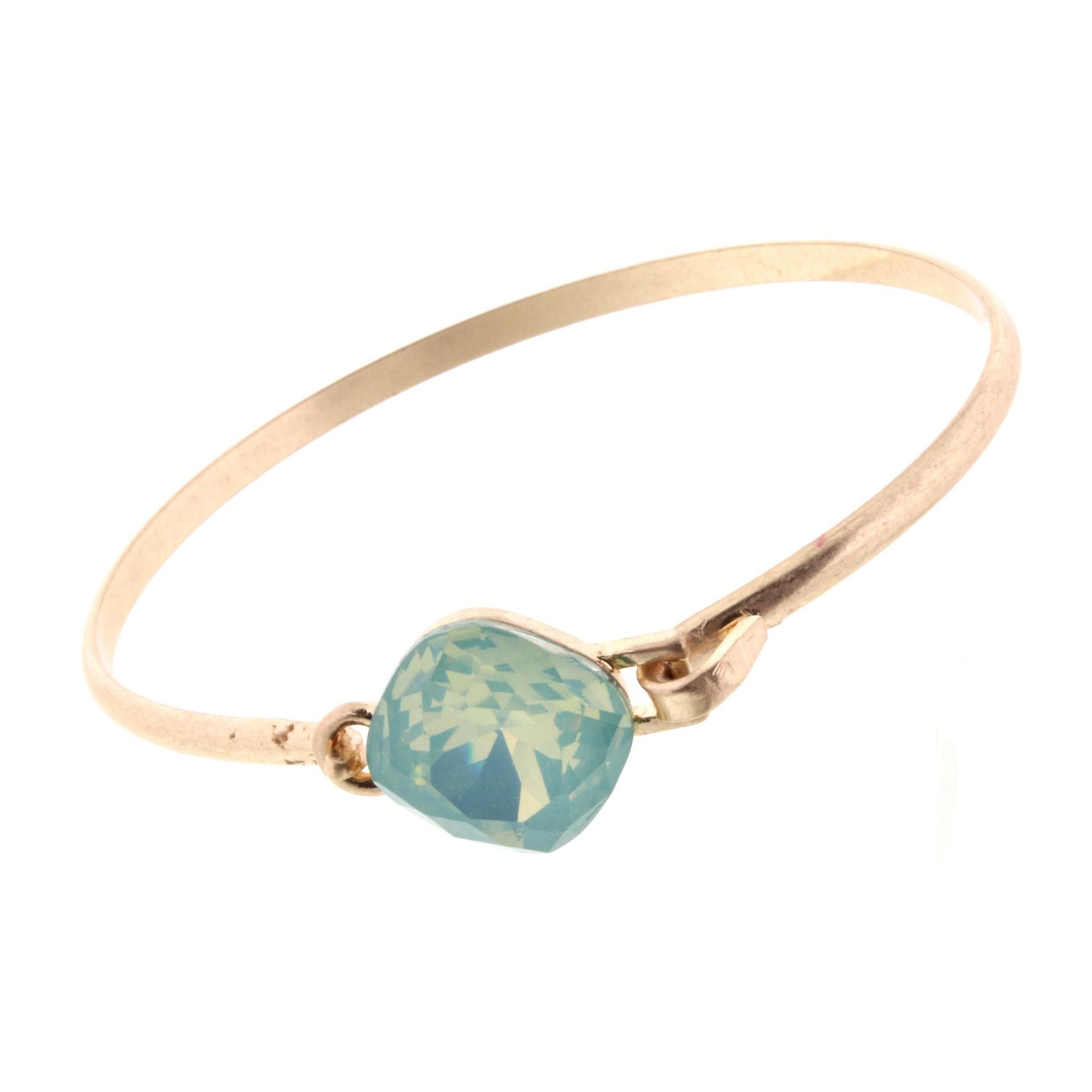 Gold Latch Bracelet with Mint Cube Rhinestone