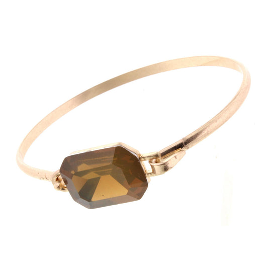 Gold Latch Bracelet with Large Brown Square Rhinestone