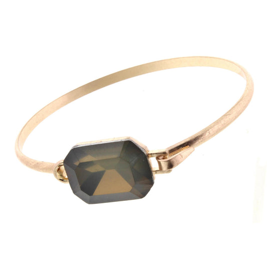 Gold Latch Bracelet with Large Grey Square Rhinestone