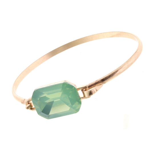 Gold Latch Bracelet with Large Mint Square Rhinestone