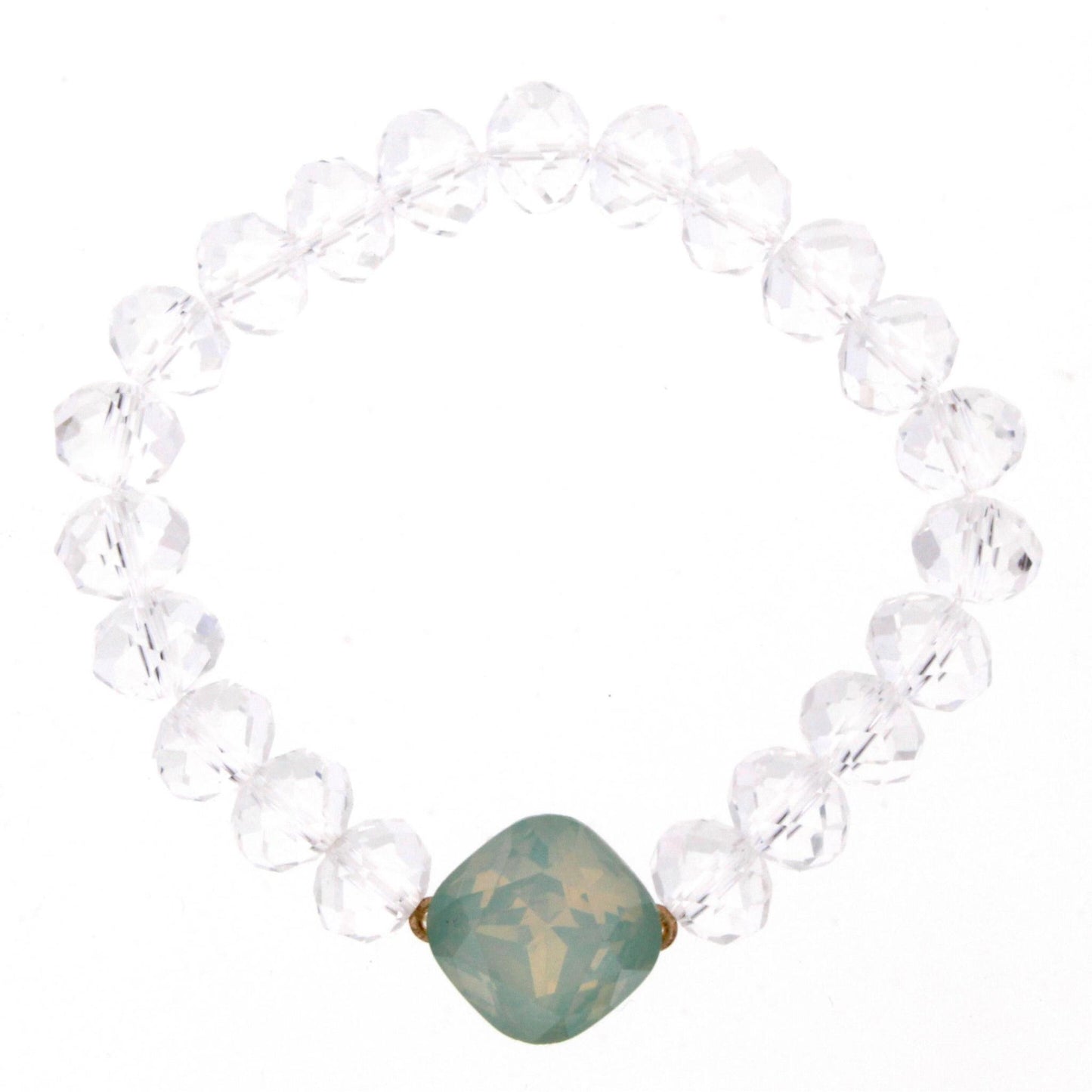 Clear Beaded Stretch Bracelet with Mint Rhinestone