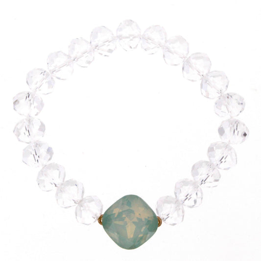 Clear Beaded Stretch Bracelet with Mint Rhinestone