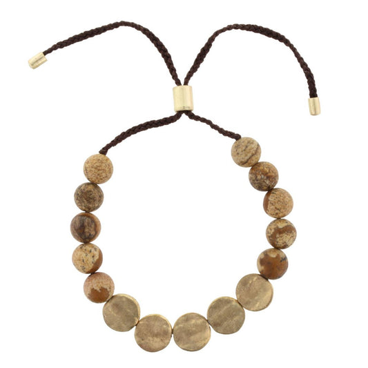 Picture Jasper Beaded Pull Cord Bracelet with Gold Disks