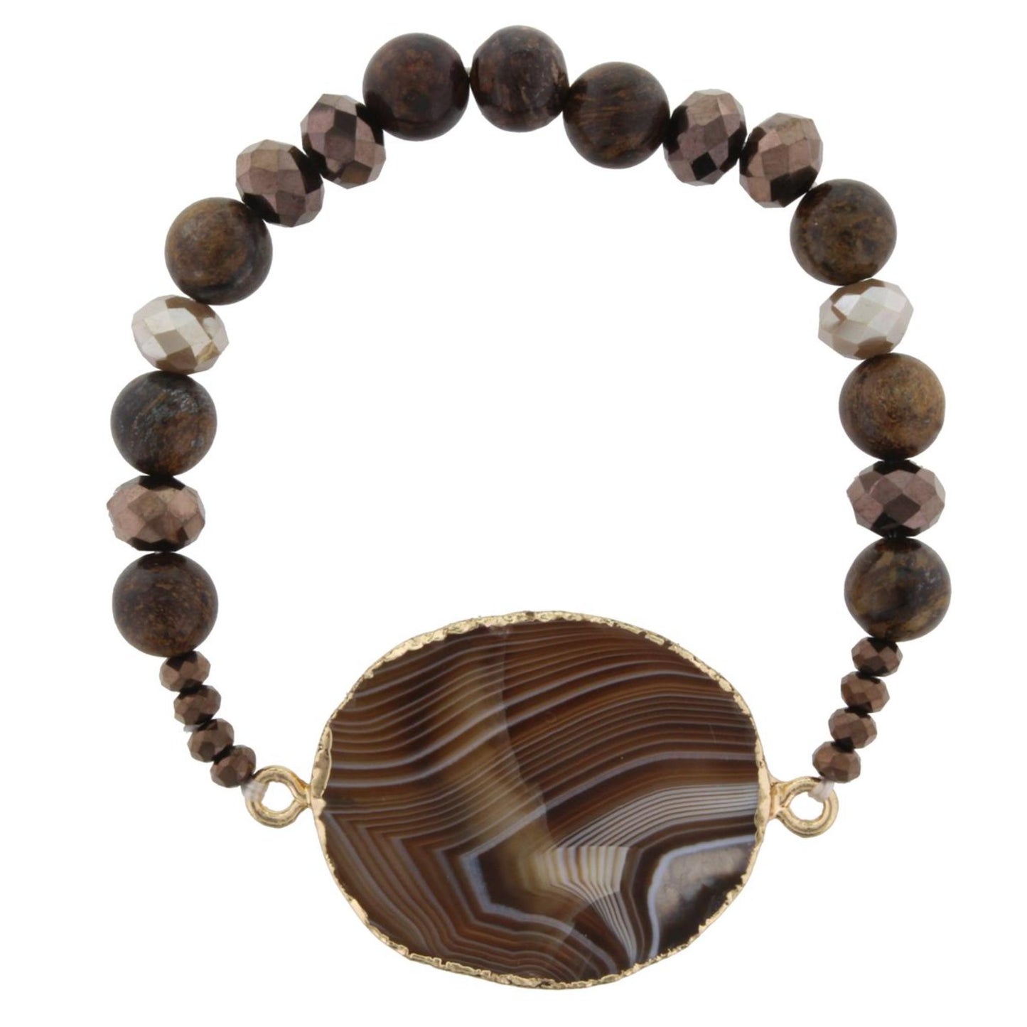 Copper Ash Beaded Stretch Bracelet with Brown Agate