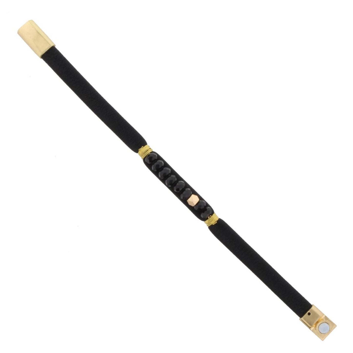 Jet Leather Bracelet with Jet Beaded Bar