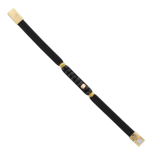 Jet Leather Bracelet with Jet Beaded Bar