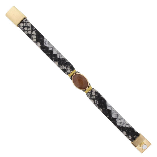Snakeskin Leather Bracelet with Carnelian Stone