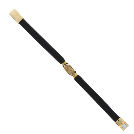 Jet Leather Bracelet with Gold Druzy