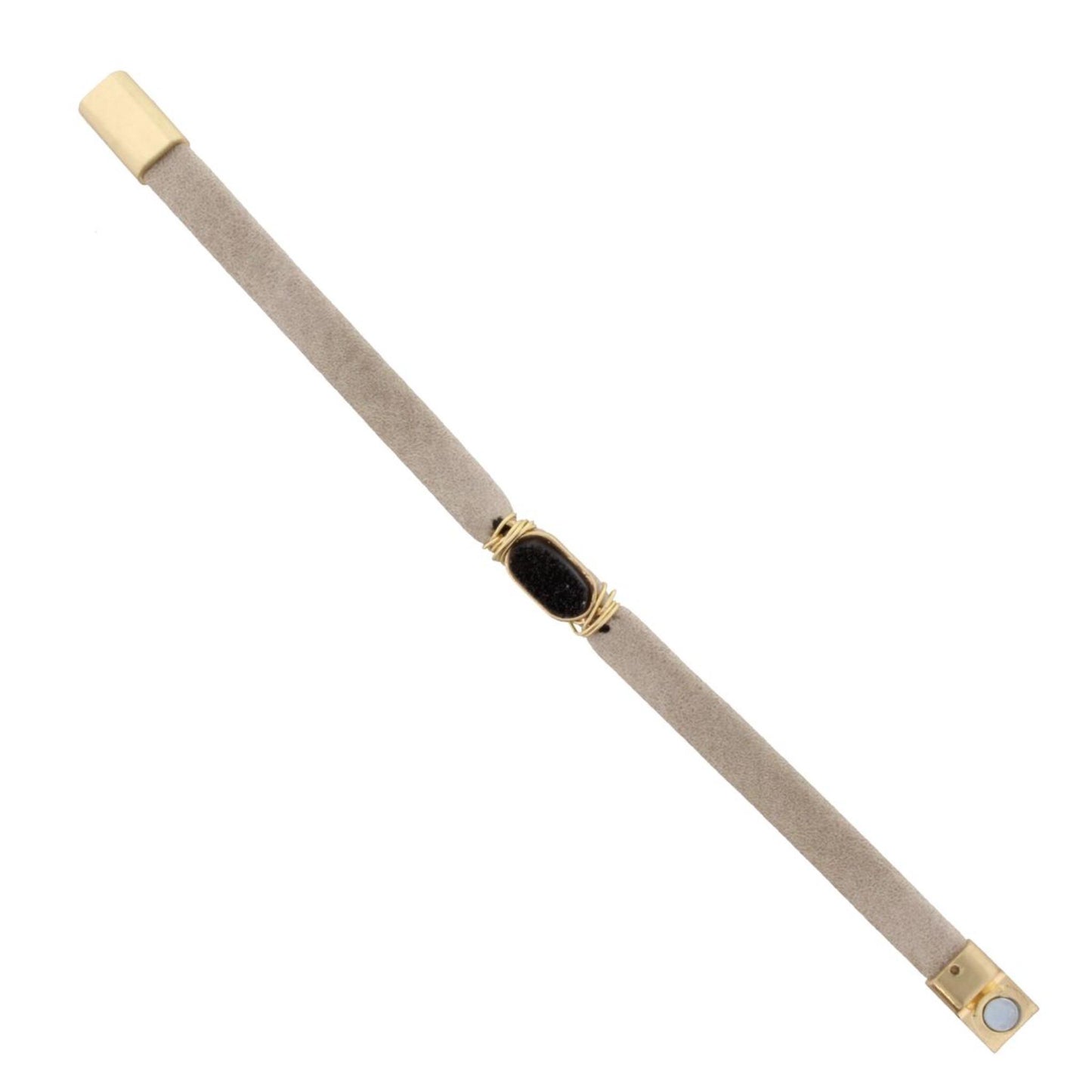 Light Taupe Leather Bracelet with Jet Druzy