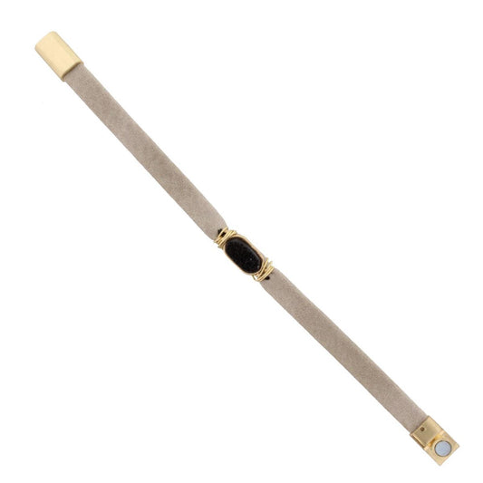 Light Taupe Leather Bracelet with Jet Druzy