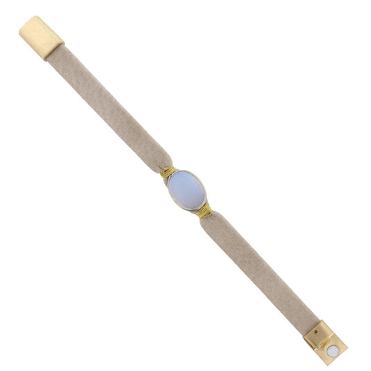 Light Taupe Leather Bracelet with Opal