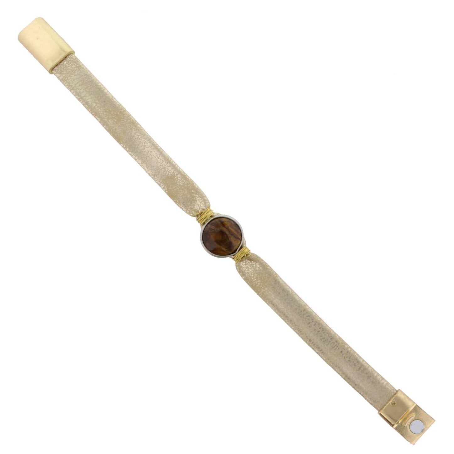 Gold Leather Bracelet with Tigers Eye