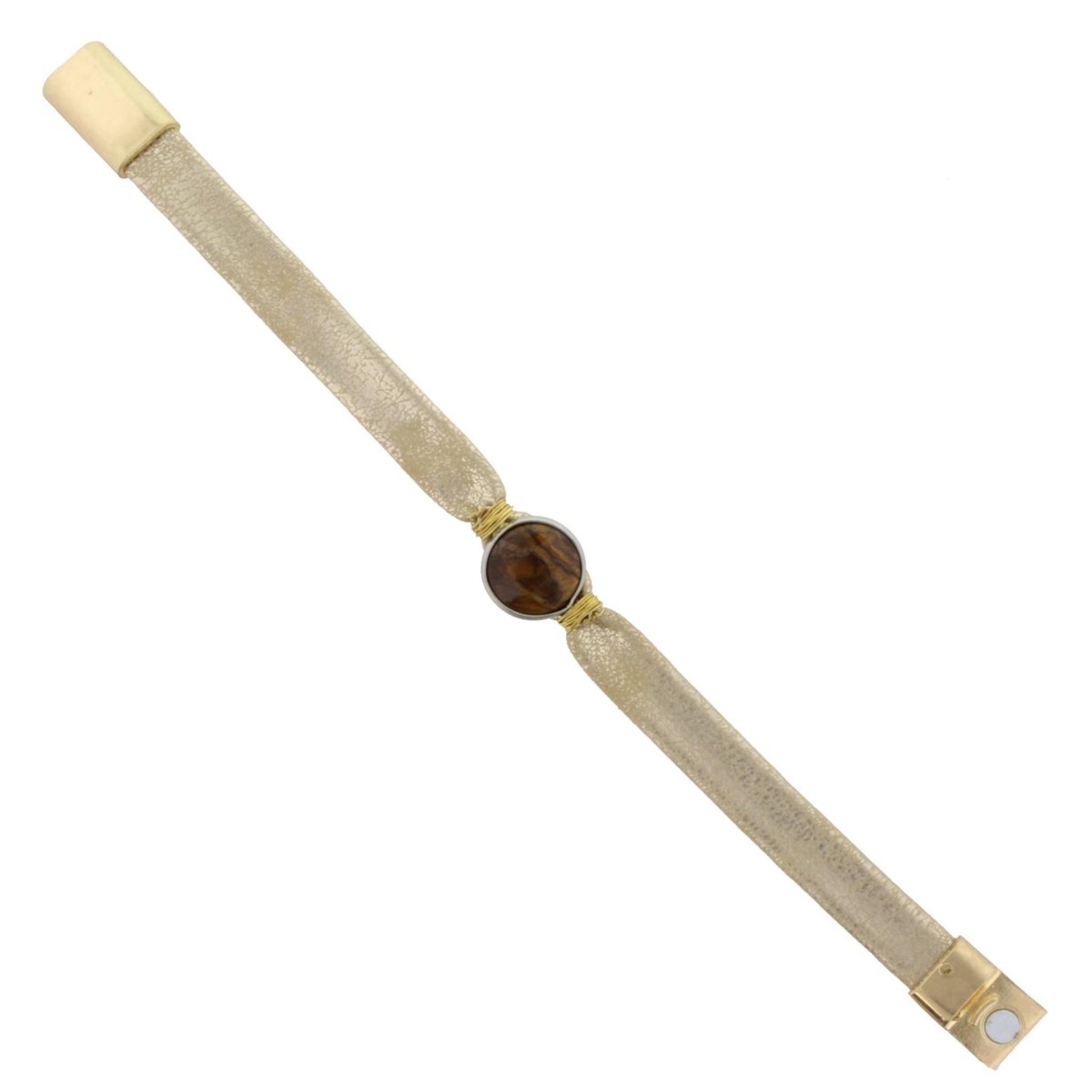 Gold Leather Bracelet with Tigers Eye