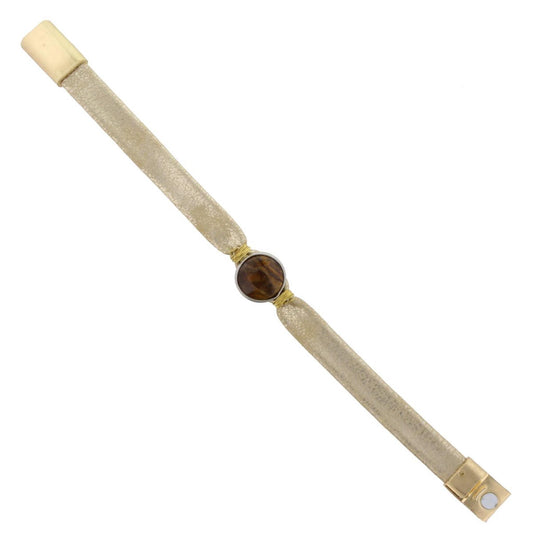 Gold Leather Bracelet with Tigers Eye