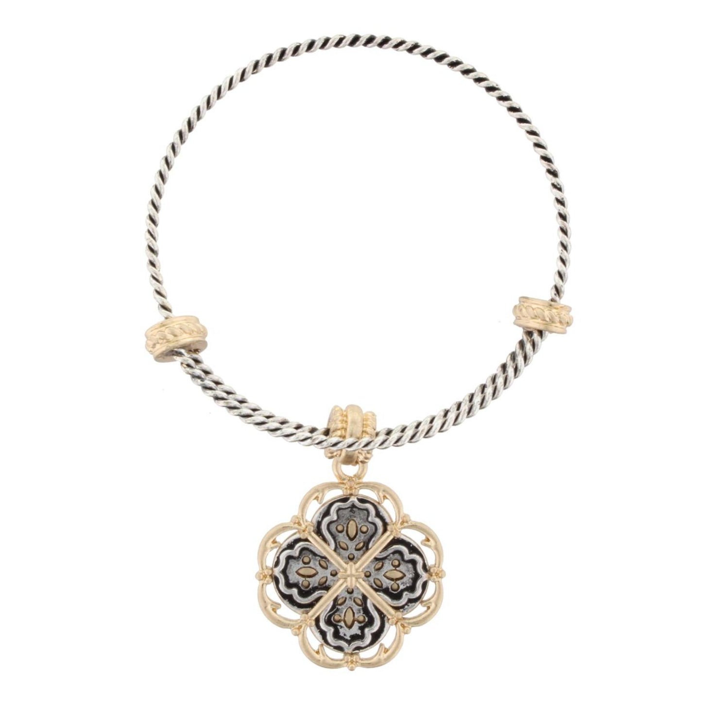 Silver Bangle Bracelet with " You Are The Light Of The World" Double Sided Charm
