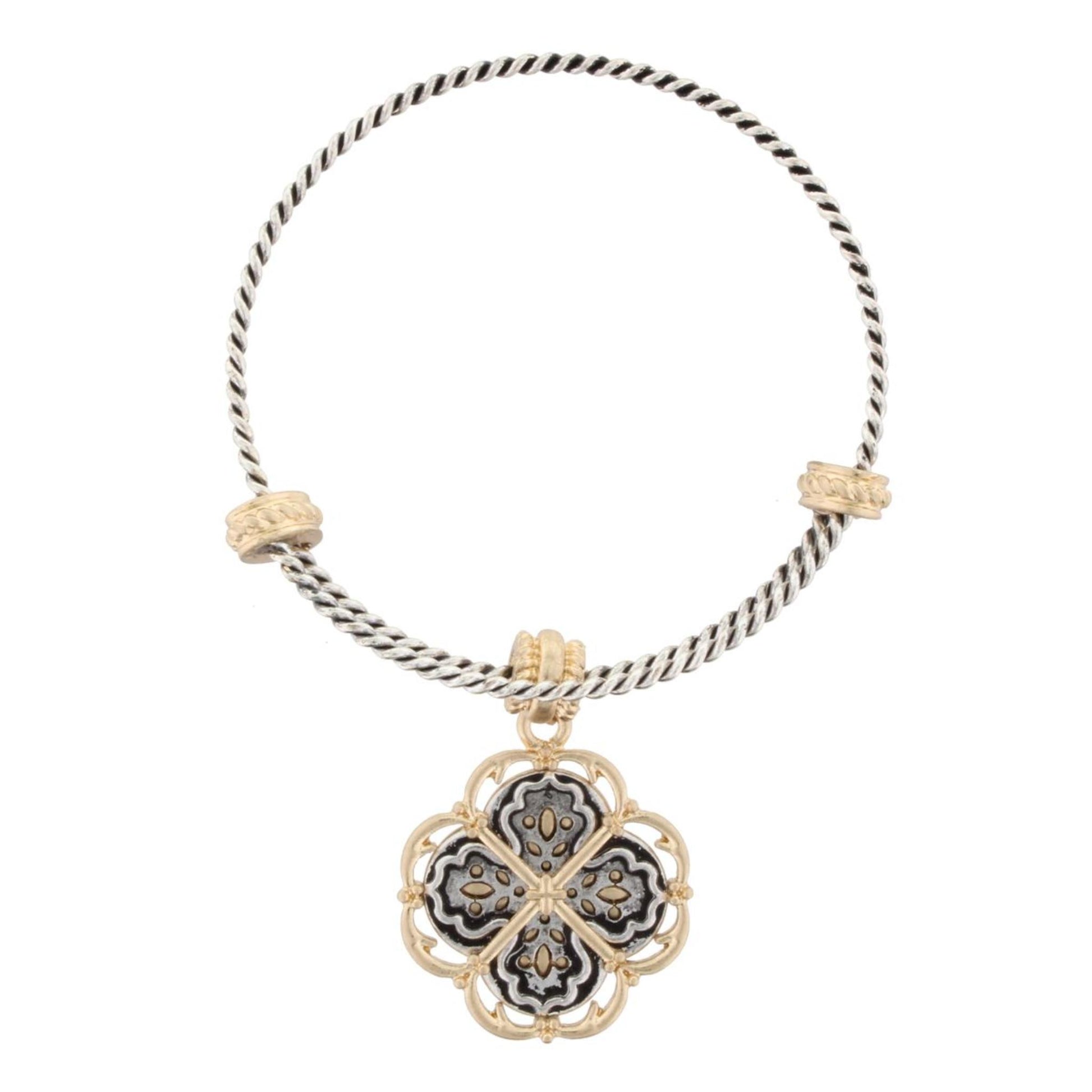 Silver Bangle Bracelet with " You Are The Light Of The World" Double Sided Charm