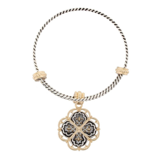 Silver Bangle Bracelet with " You Are The Light Of The World" Double Sided Charm