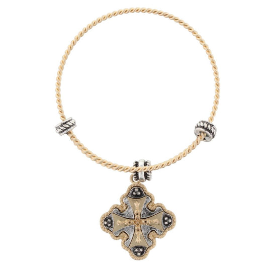 Gold Bangle Bracelet with "Fearfully and Wonderfully Made, Psalm 139:14" Double Sided Charm