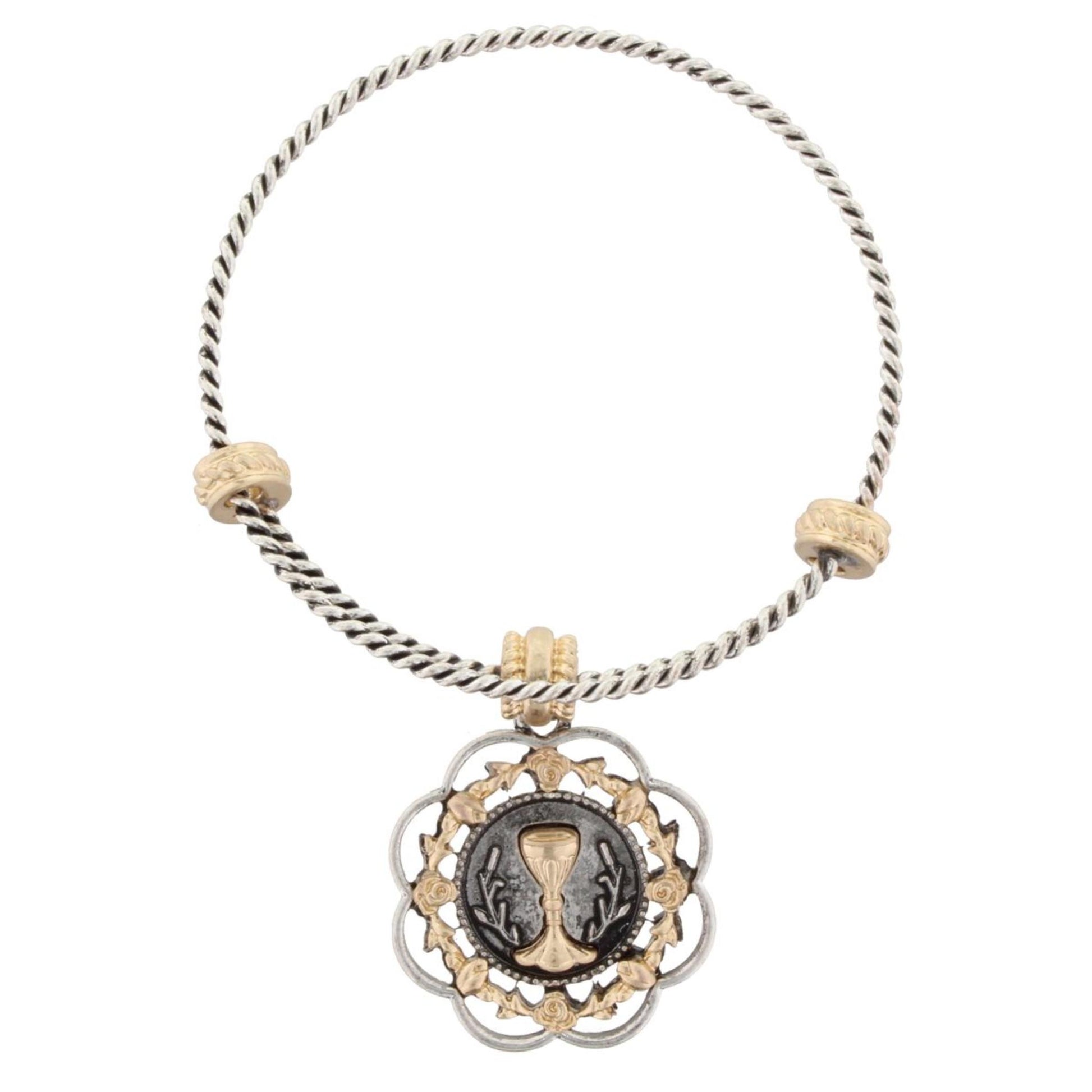 Silver Bangle Bracelet with "John 3:16" Double Sided Charm