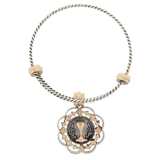 Silver Bangle Bracelet with "John 3:16" Double Sided Charm