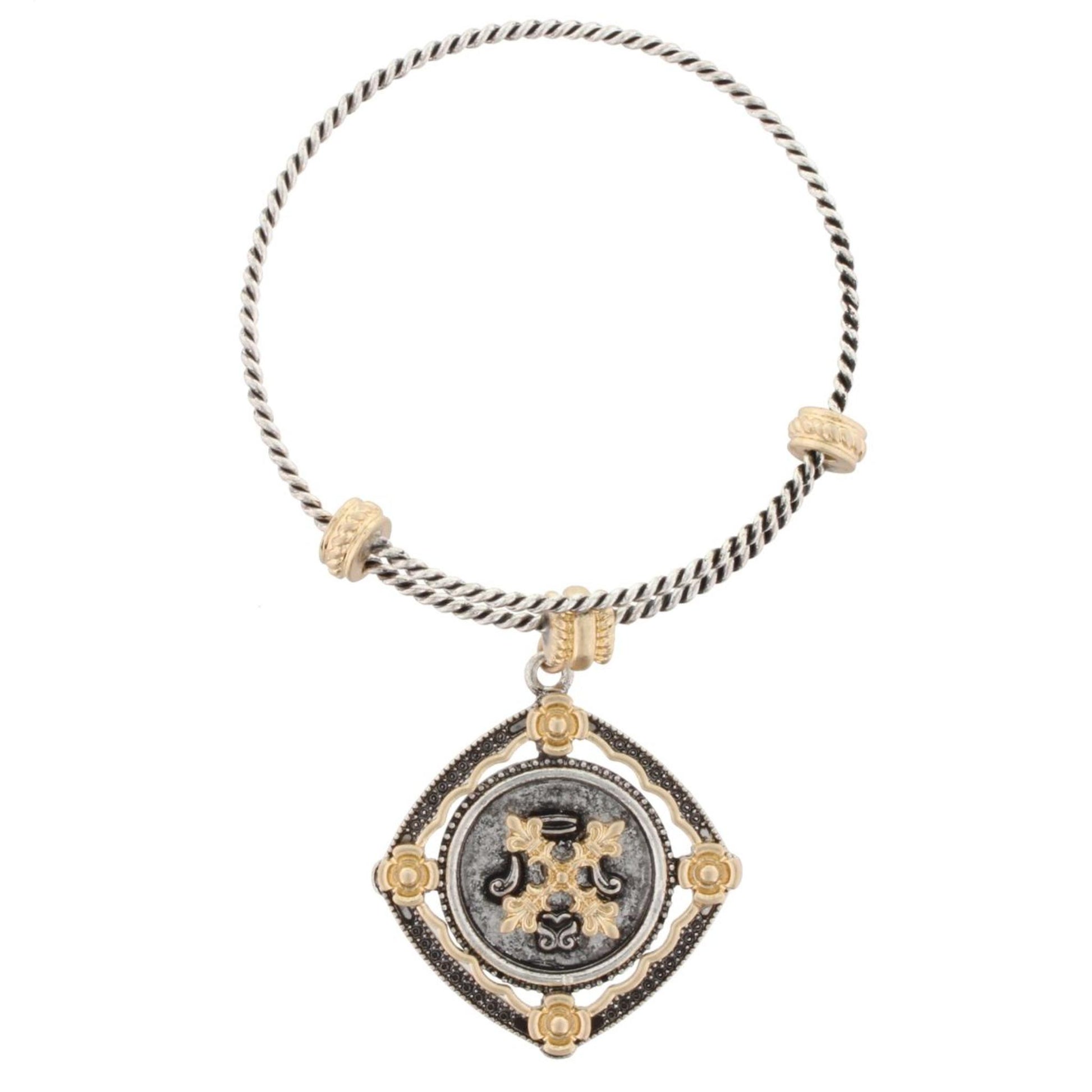 Silver Bangle Bracelet with "Deuteronomy 31:6" Double Sided Charm