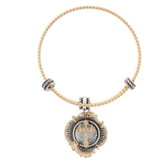 Gold Bangle Bracelet with "Your Word is a Lamp to My Feet" Double Sided Charm