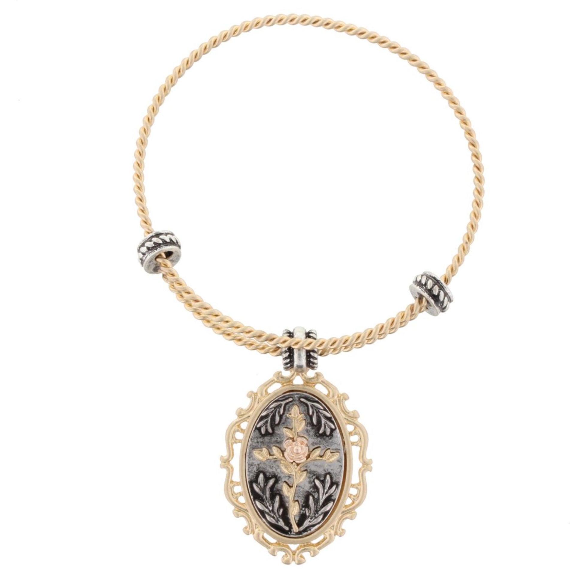 Gold Bangle Bracelet with "The Lord's Prayer" Double Sided Charm