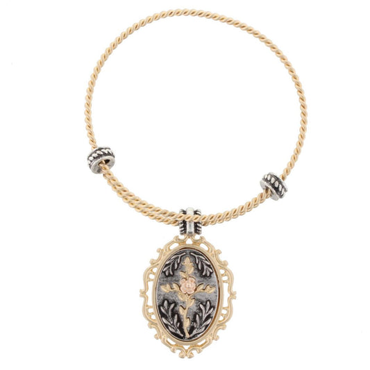 Gold Bangle Bracelet with "The Lord's Prayer" Double Sided Charm