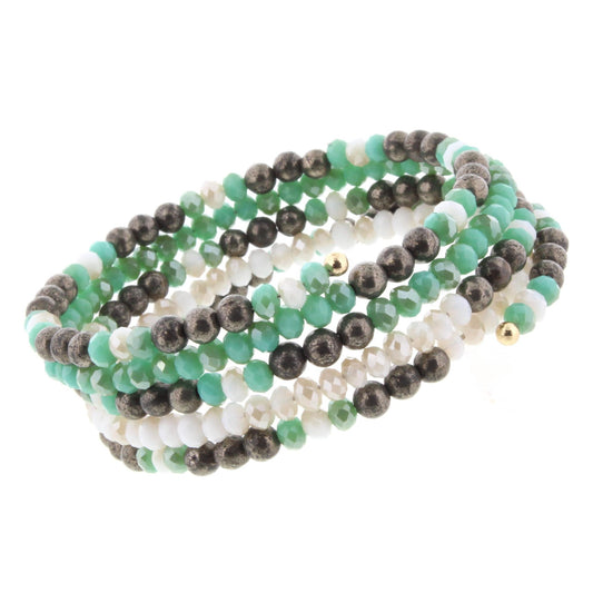 2-Tone Mint and Coordinating Beads Coil Bracelet with Copper Ore Stones