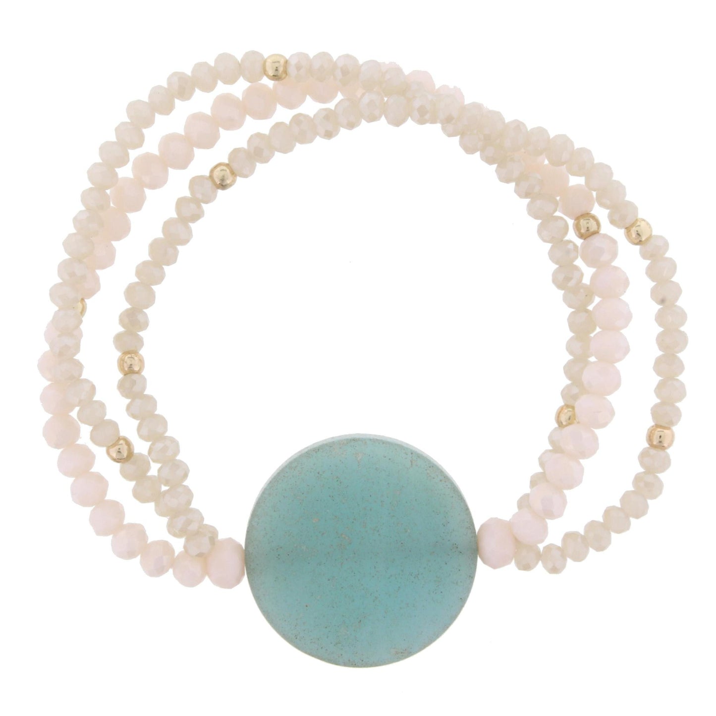 Nude Beaded 3 Strand Stretch Bracelet with Amazonite Circle