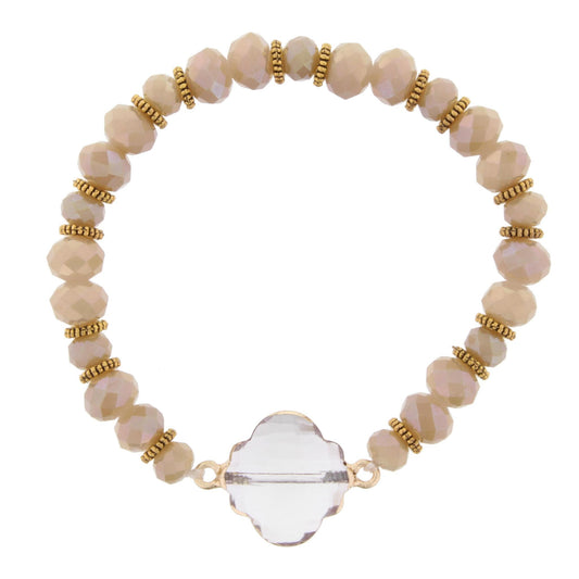 Dark Champagne Beaded Stretch Bracelet with Crystal Ornate