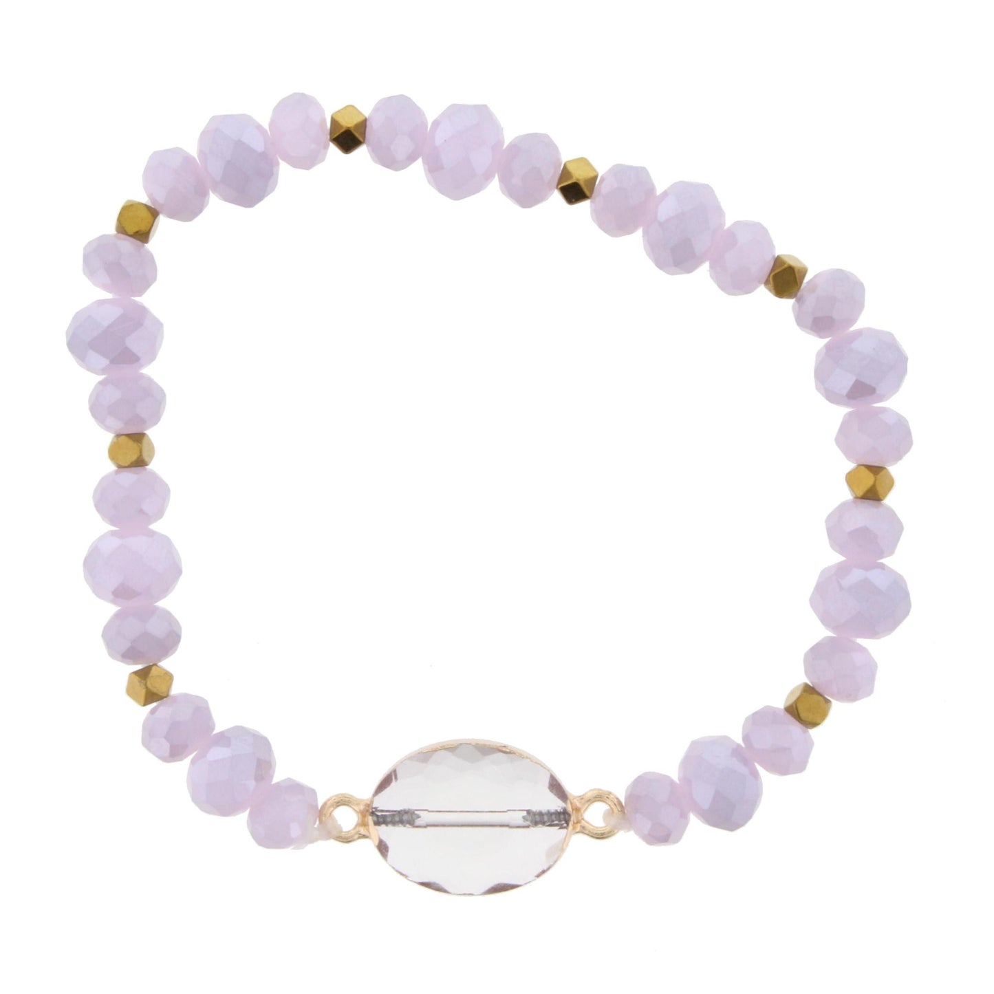 Lavender Beaded Stretch Bracelet with Crystal Oval