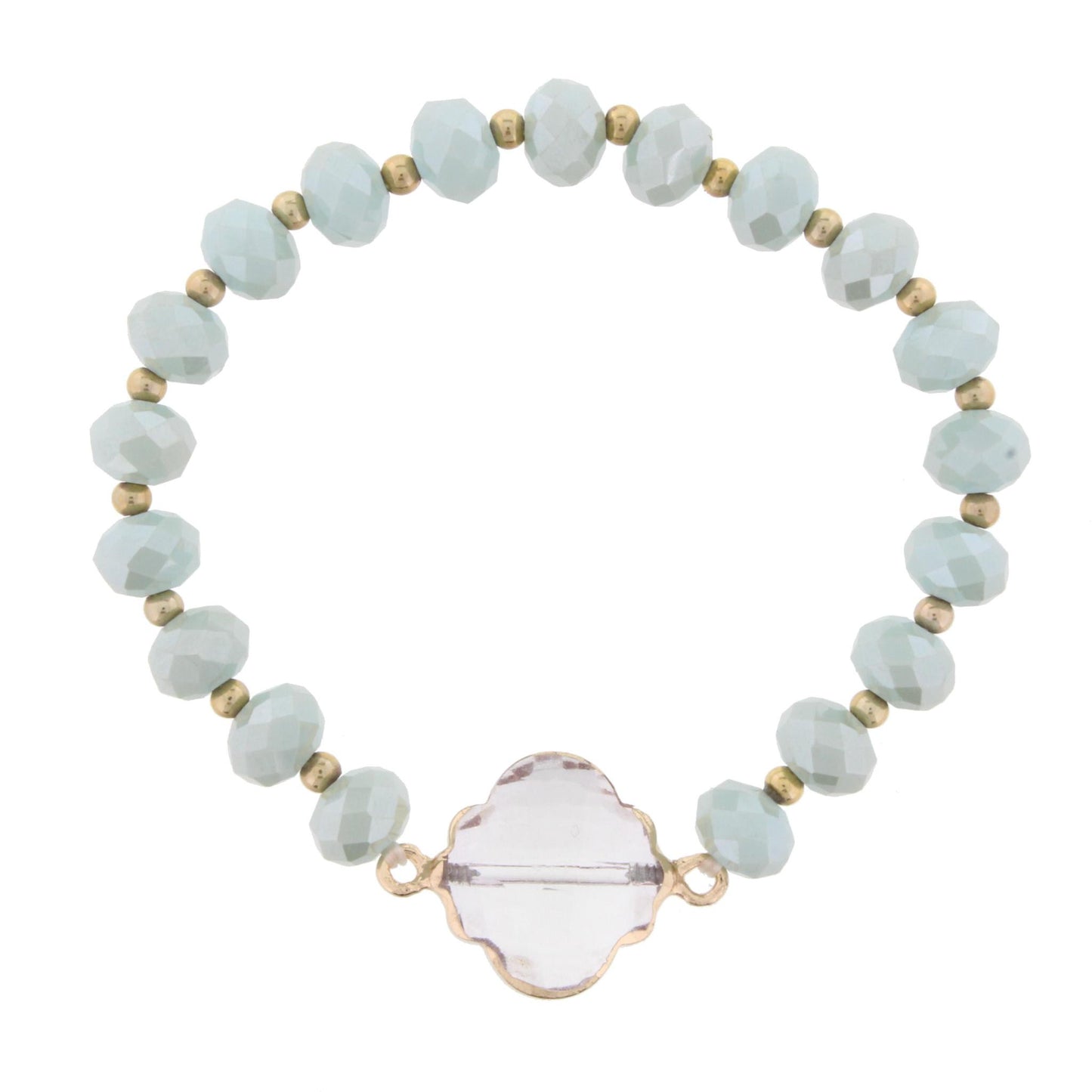 Mint Green Beaded Stretch Bracelet with Crystal Ornate