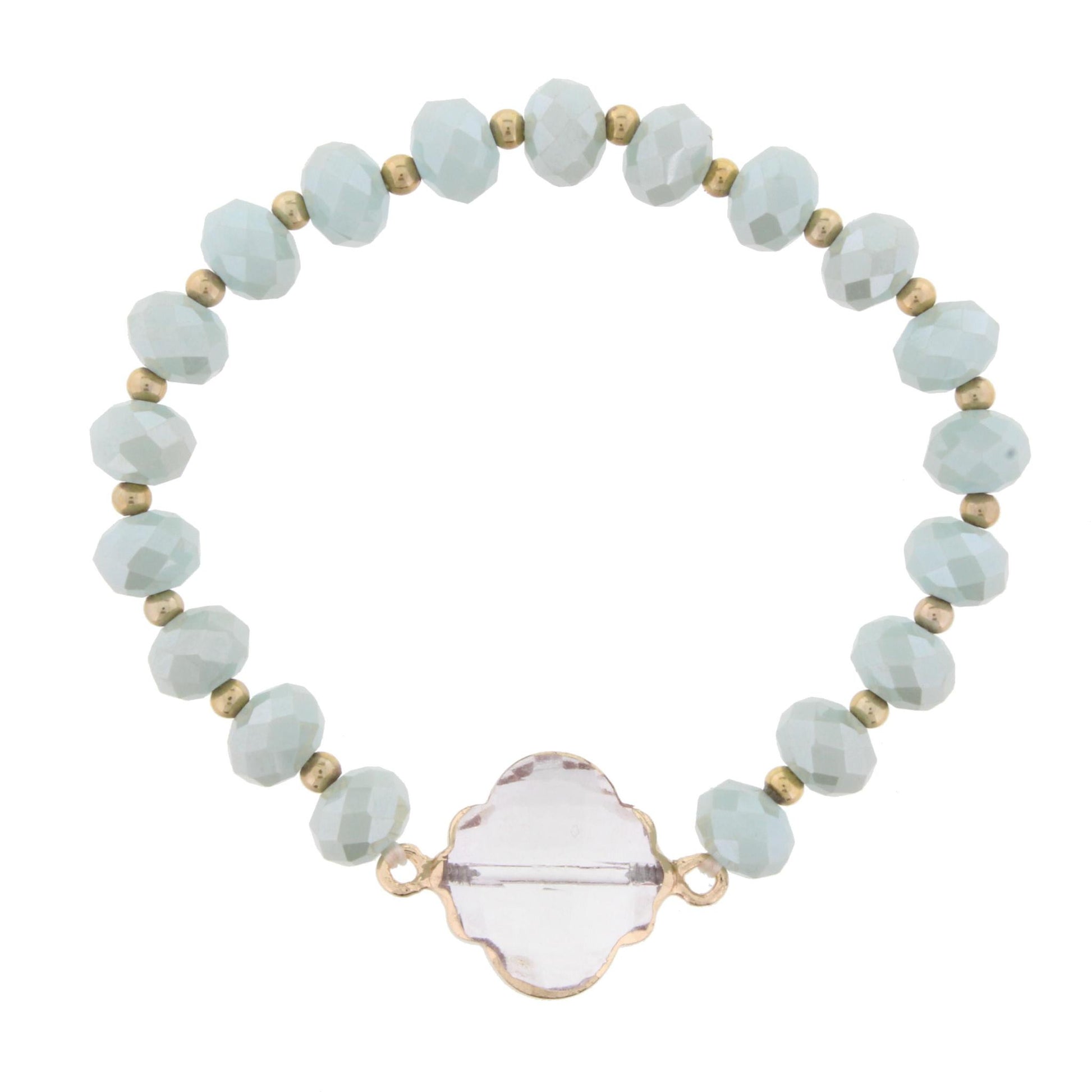 Mint Green Beaded Stretch Bracelet with Crystal Ornate