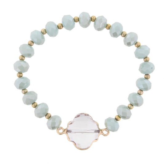 Mint Green Beaded Stretch Bracelet with Crystal Ornate