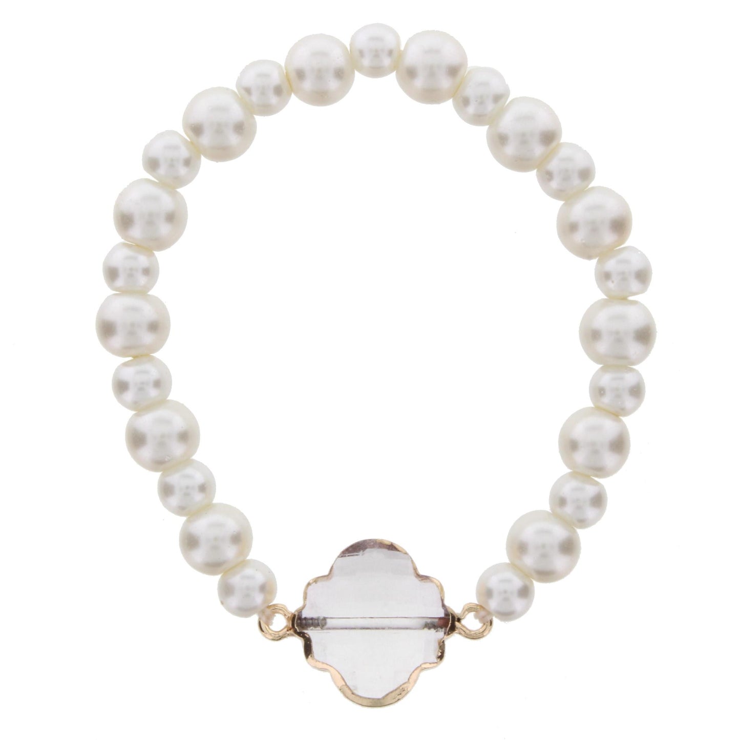 Pearl Beaded Stretch Bracelet with Crystal Ornate