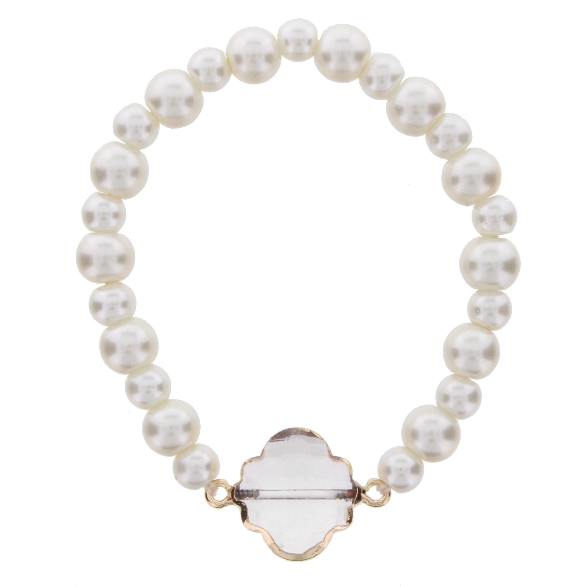 Pearl Beaded Stretch Bracelet with Crystal Ornate