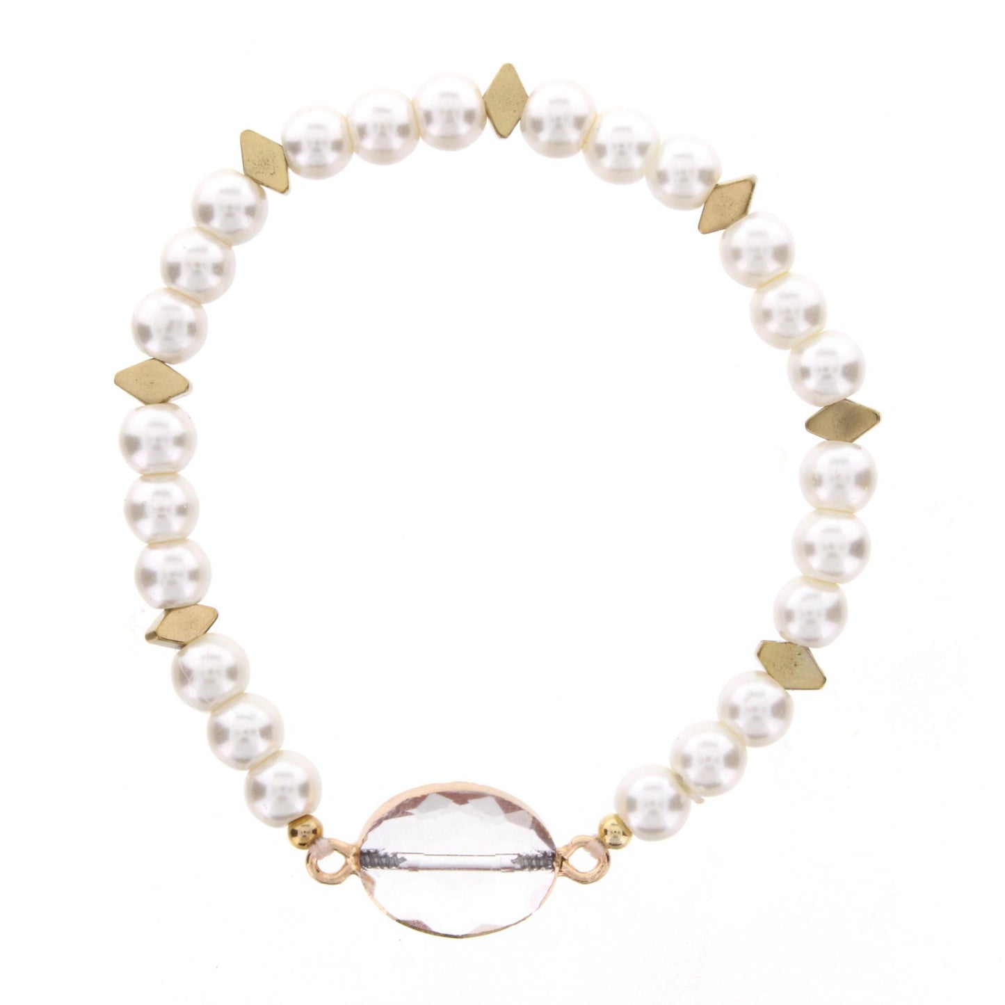 Pearl Beaded Stretch Bracelet with Crystal Oval